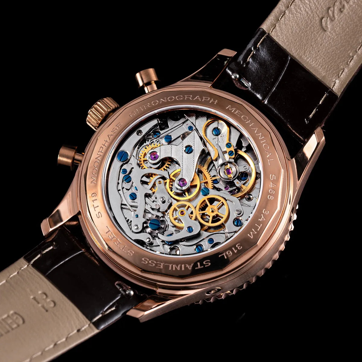 Sugess Chronograph Watch of Man ST1908 Swanneck Movement Mechanical Moonphase Wristwatches Waterproof Calendar Vintage New S468