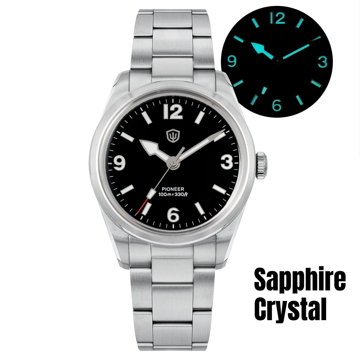 Watchdives WD1960S V2 36.5mm Quartz Watch VH31 Sweep Seconds Vintage Style Sapphire Crystal BGW9 Lume 100M Waterproof Steel