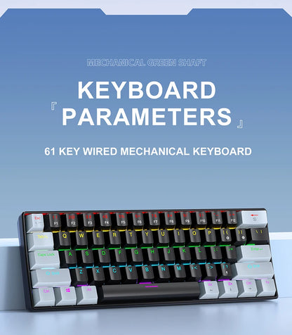 APAYADO K61 Mini 60% Gaming Keyboard 61-Key, Wired, Portable, RGB Lighting, Red/Blue Switch, Black/White/Red Colors