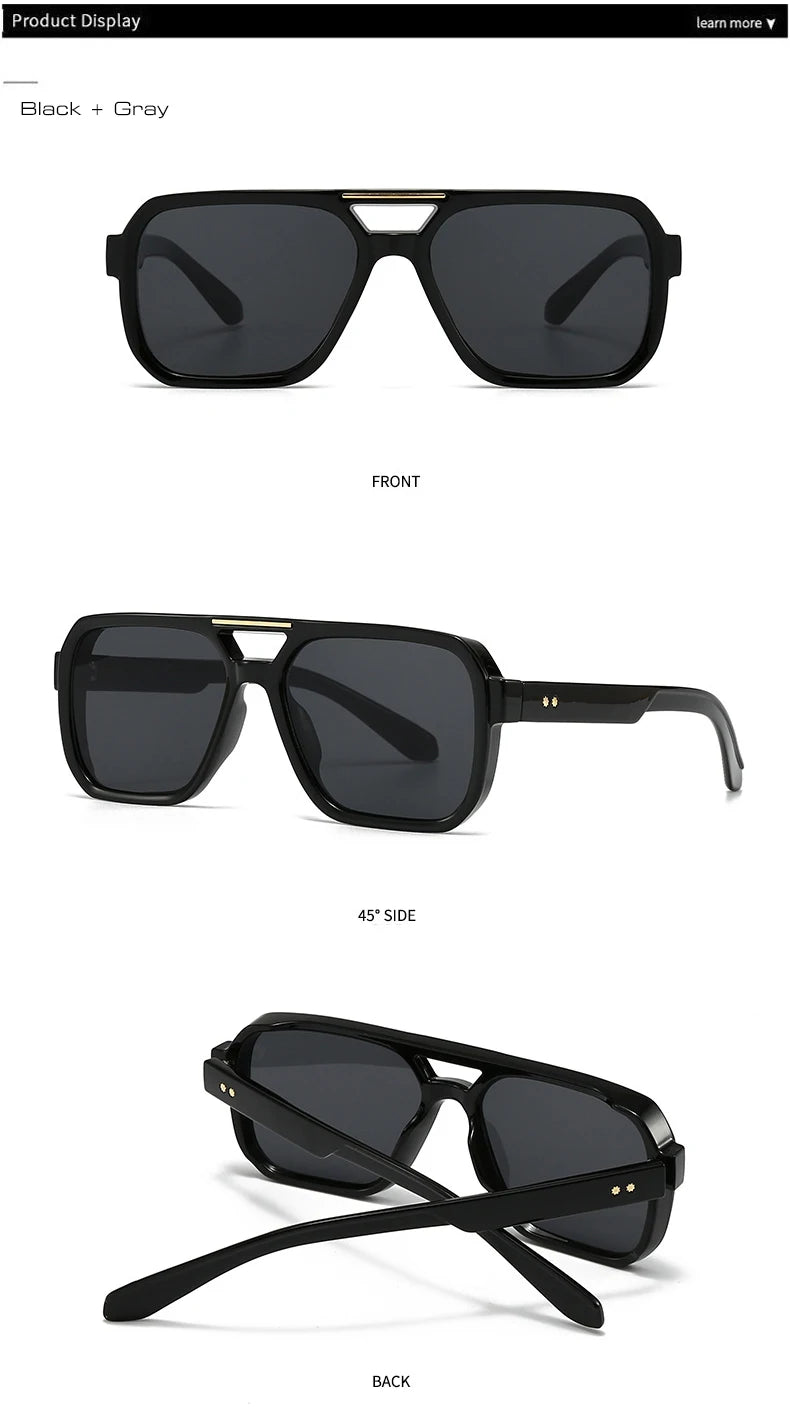 Ochelari de soare SO&EI Fashion cu rame duble, pătrați, pentru femei, stil retro cu nituri, nuanțe de albastru ceai, protecție UV400, ochelari de soare cu gradient pentru bărbați, pentru activități în aer liber