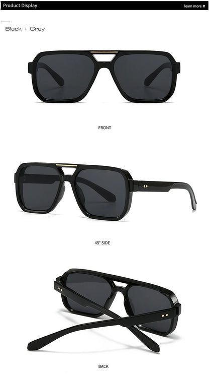 Ochelari de soare SO&EI Fashion cu rame duble, pătrați, pentru femei, stil retro cu nituri, nuanțe de albastru ceai, protecție UV400, ochelari de soare cu gradient pentru bărbați, pentru activități în aer liber