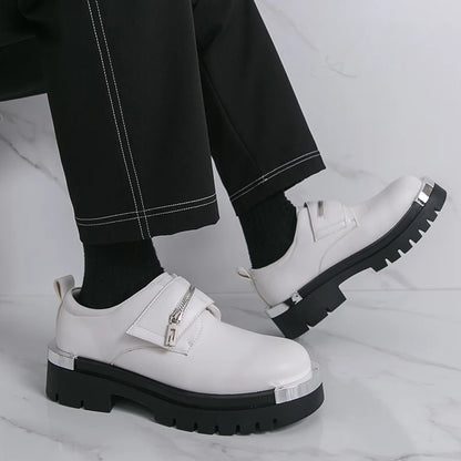 Men's thick soled leather shoes Designer's personalized style Leisure Party Office Outdoor Fashion Street Black white shoes