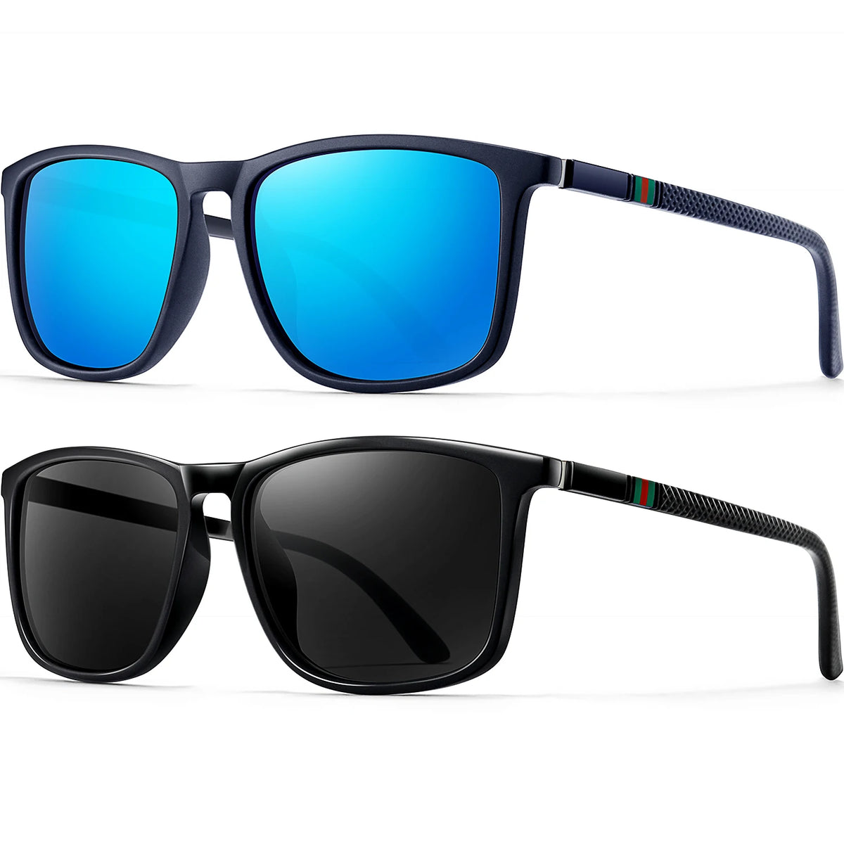 Ochelari de soare polarizați clasici, pătrați, unisex, UV400, ușori, pentru condus, pescuit, activități în aer liber și călătorii