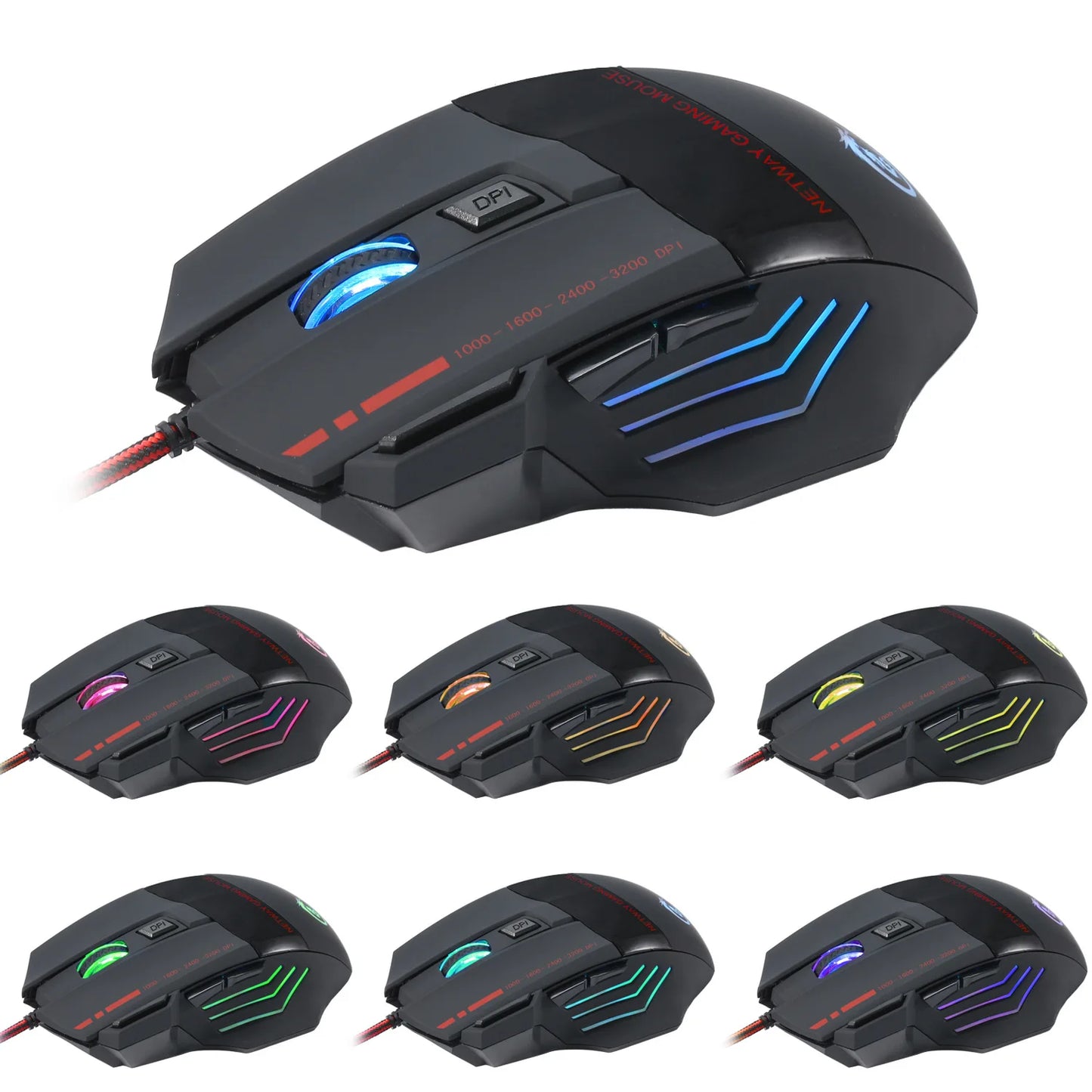 Professional Gaming Wired Mouse Seven-key Backlit Mouse 5500 DPI Fast Move Five Levels of Adjustable DPI Ergonomic Optical Mouse