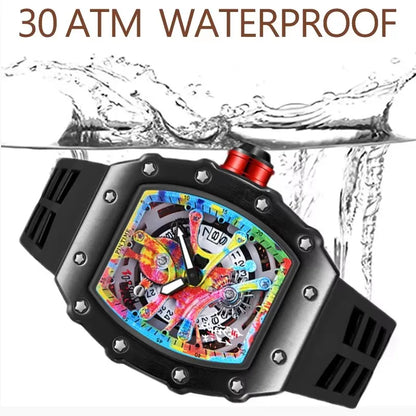 Luxury Watch Men Wrist Watches Tonneau Multifunction Graffiti Dial Auto Date Waterproof Sports Casual Clock Men Quartz Watches