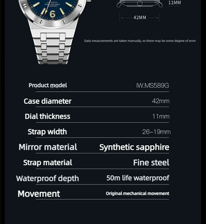 Carnival Brand IW High-End Series Luxury Sapphire Mechanical Watch Men 50M Waterproof Imported Movement Automatic Watches Mens