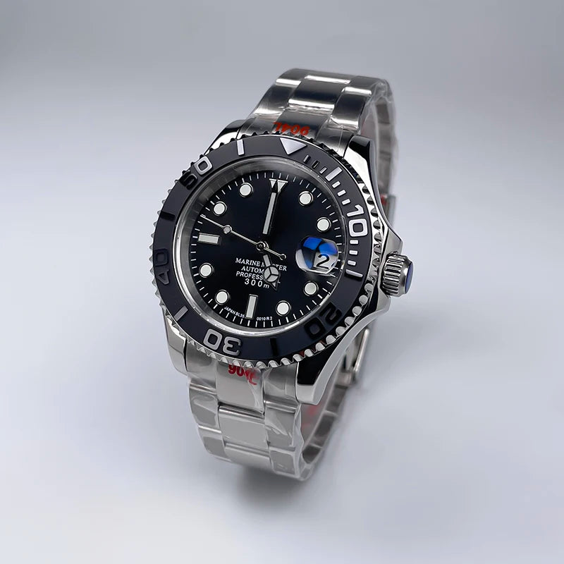 40MM Diameter YM Design Two-Way Rotating Bezel Sapphire Glass Luminous Dial for NH35 Movement Jubile Strap Luxury Men's Watch