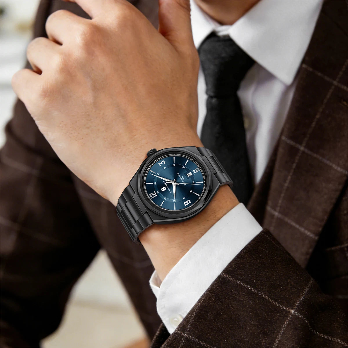 SAPPHERO Luxury Men's Watches Date Display Stainless Steel Watch Strap Men's Gifts Travel Essentials Waterproof Wristwatch