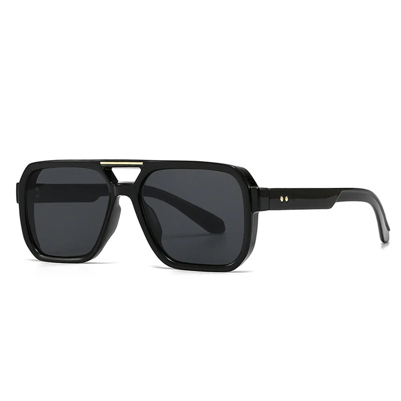 Ochelari de soare SO&EI Fashion cu rame duble, pătrați, pentru femei, stil retro cu nituri, nuanțe de albastru ceai, protecție UV400, ochelari de soare cu gradient pentru bărbați, pentru activități în aer liber