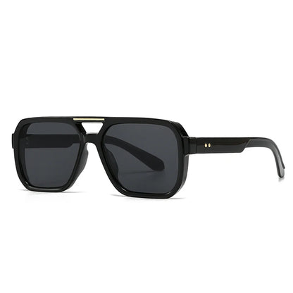 Ochelari de soare SO&EI Fashion cu rame duble, pătrați, pentru femei, stil retro cu nituri, nuanțe de albastru ceai, protecție UV400, ochelari de soare cu gradient pentru bărbați, pentru activități în aer liber