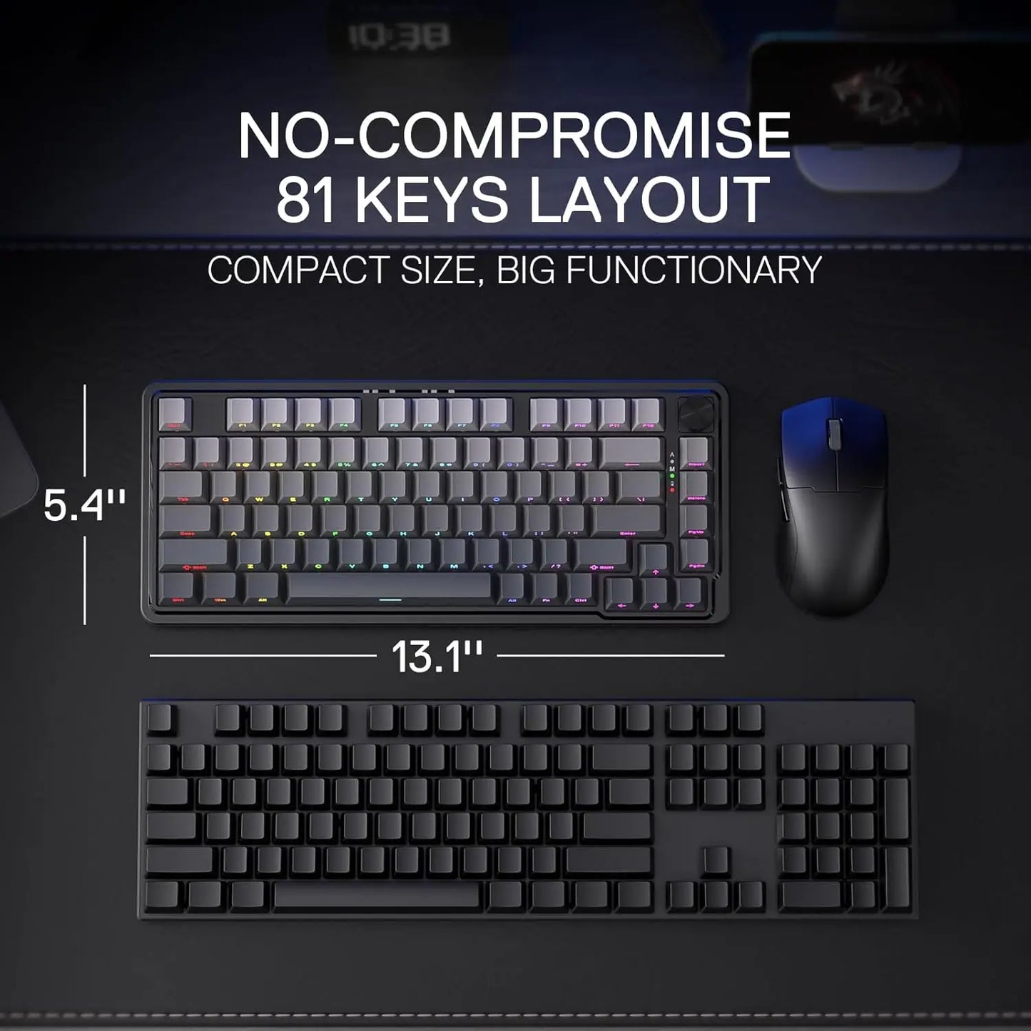 Redragon K673 GB 75% Wireless Gasket RGB 3-Modes 81 Keys Gaming Mechanical Hot-Swap Socket Keyboard