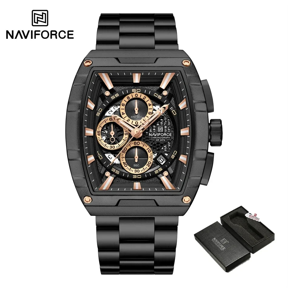 NAVIFORCE Top Brand Men's Watches Luxury Tonneau Quartz Wristwatch Waterproof Chronograph Watch for Men 2025 Auto Date Clock