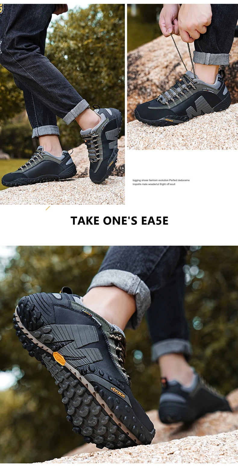 Mountaineering Shoes Men's Genuine Leather Outdoor Sports Anti-Slip Mountaineering Hiking Shoes Breathable Tourism Shoes