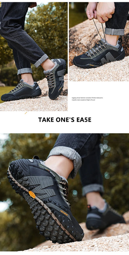 Mountaineering Shoes Men's Genuine Leather Outdoor Sports Anti-Slip Mountaineering Hiking Shoes Breathable Tourism Shoes