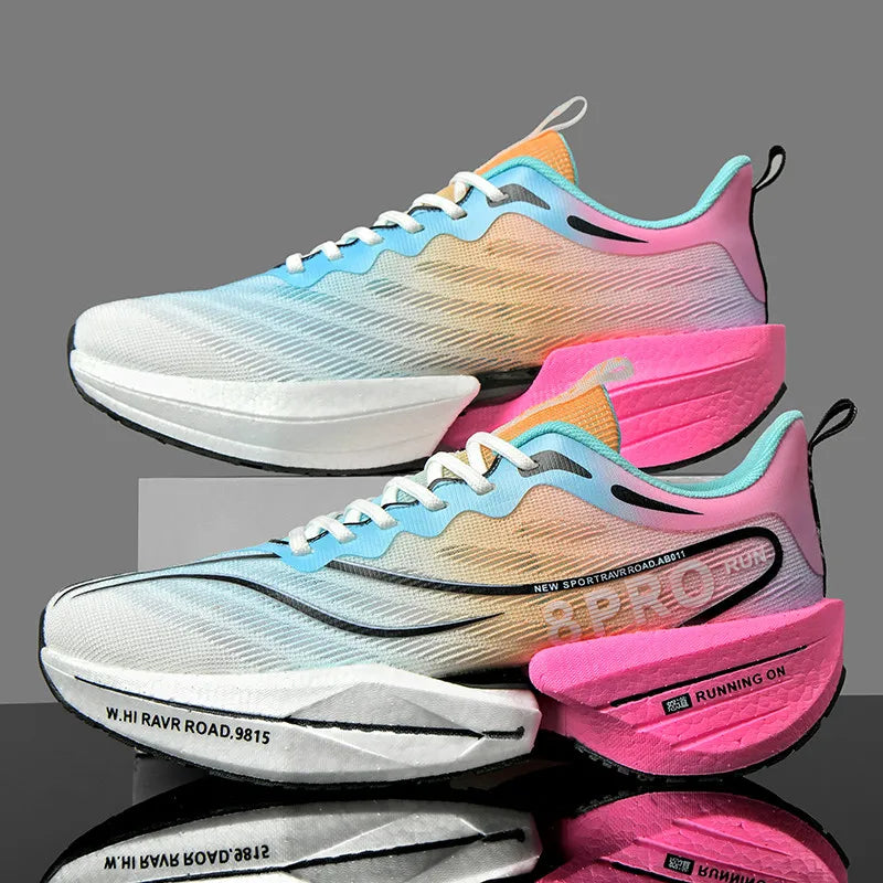 New Men's Carbon Plate Sneakers, Outdoor Soft Sole Mesh Sports Shoes, Running Shoes, Lightweight, Anti-Slip, Casual Couple Tennis Shoes