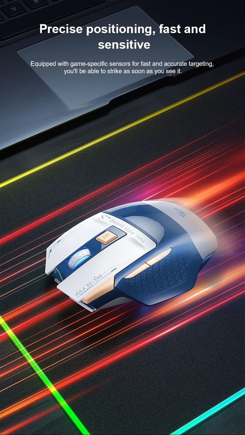AULA SC550 gamingmus 2.4G trådlös makromus RGB-bakgrundsbelysning ergonomisk design e-sportmus PC-tillbehör