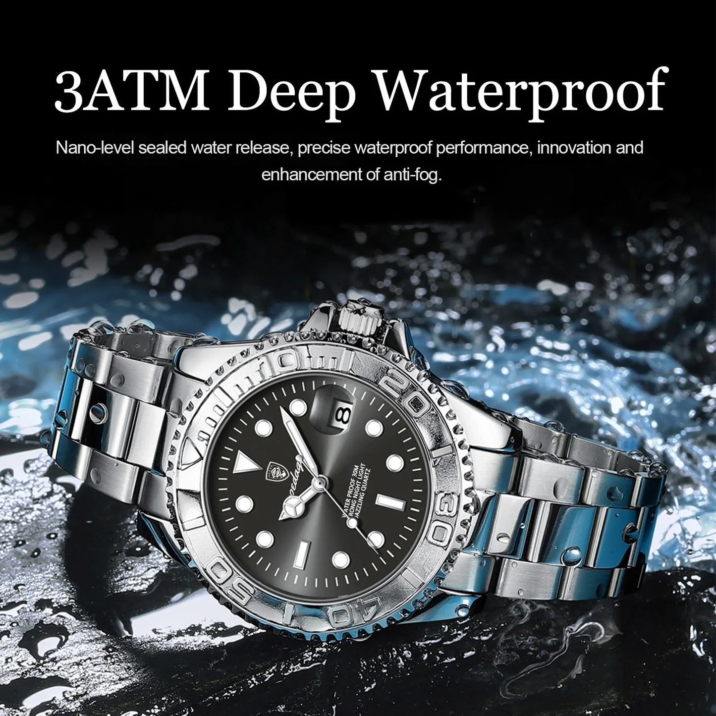 POEDAGAR Luxury Men's Watch Stainless Steel Date Quartz Fashion Watches For Man Waterproof Luminous Business Male Watch+Box Gift