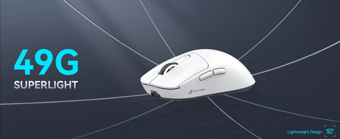 ATTACK SHARK X3 Wireless Gaming Mouse, 49g Ergonomic PC Mouse, Triple Modes PAW3395 26K DPI Optical Sensor, Programmable Buttons
