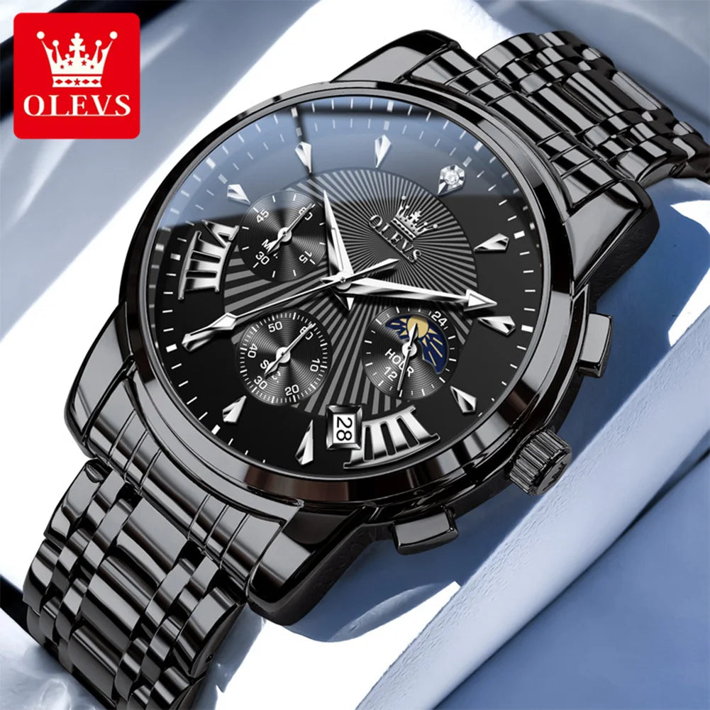 OLEVS Brand Fashion Red Watch for Men Luxury Sport Waterproof Stainless Steel Chronograph Quartz Watches Relogio Masculino