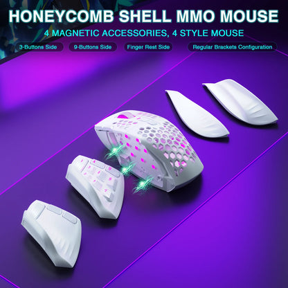 SOLAKAKA SM809 Pro Wireless MMO Gaming Mouse PAW3311 16 Side Buttons 24000 DPI RGB Honeycomb Programmable Macro Wireless Mouse
