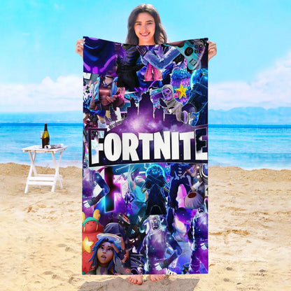 Toalha de Praia Game F-Fortnites em Microfibra para Hotel, Casa de Banho, Sauna, Spa, Praia, Viagem, Piscina, Casa, Banho de Bebé, Ginásio e Duche
