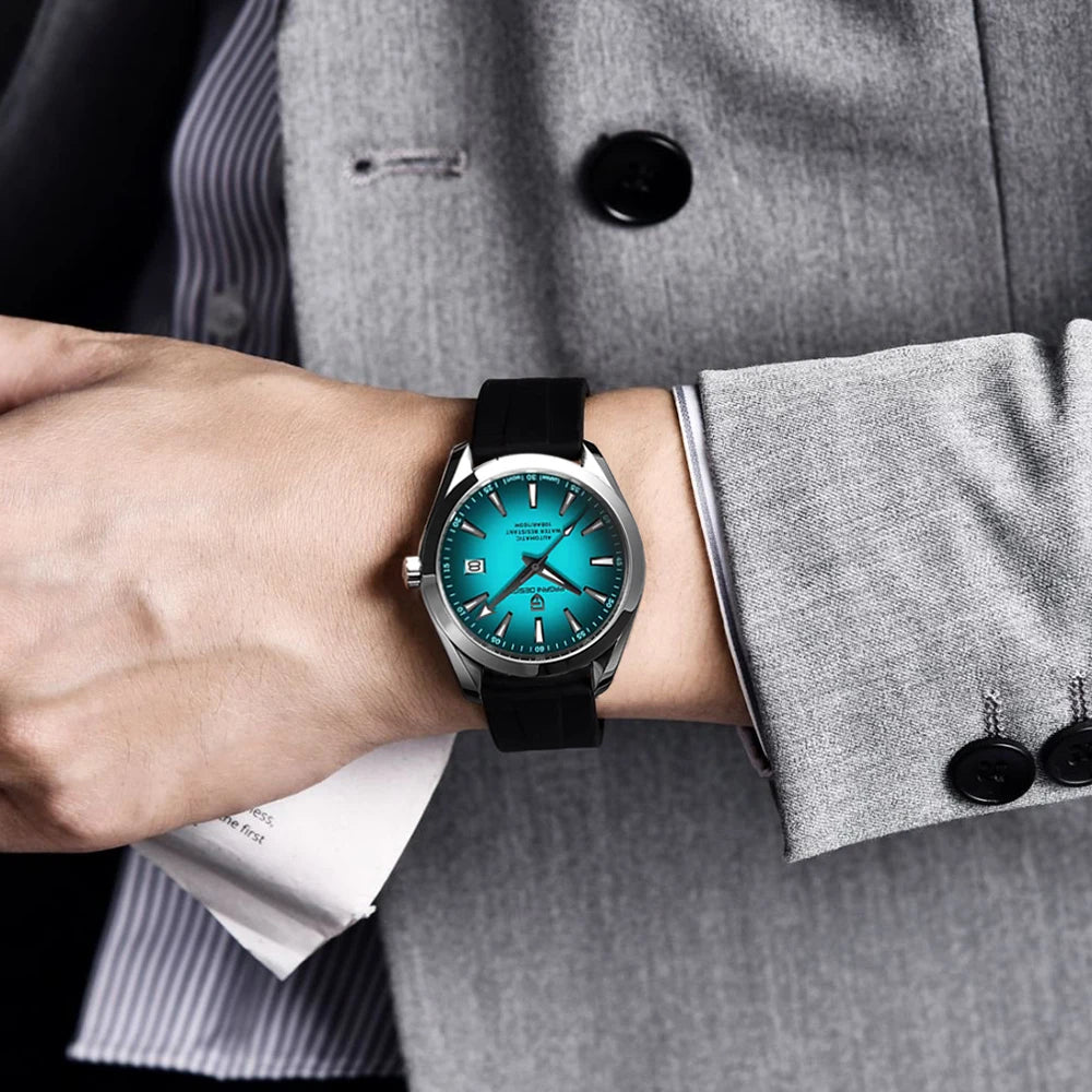 Relógio de luxo para homem PAGANI DESIGN – Modelo automático mecânico (calibre 8215), em aço inoxidável, estanque, com indicador de data e ponteiros luminescentes