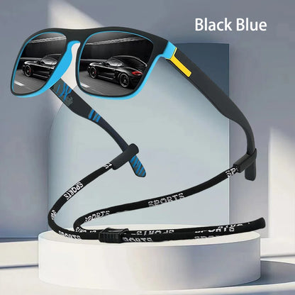 With Chain Fashion Vintage Glittering Material Square Sunglasses Men Women Fishing Driving Classic Brand Designer Sun Glasse