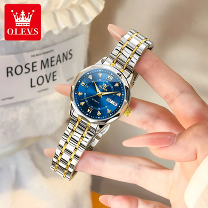 OLEVS 6727 Ladies Watch Automatic Mechanical Watch Stainless Steel Waterproof Calendar Week Watches For Women Luxury Elegant New