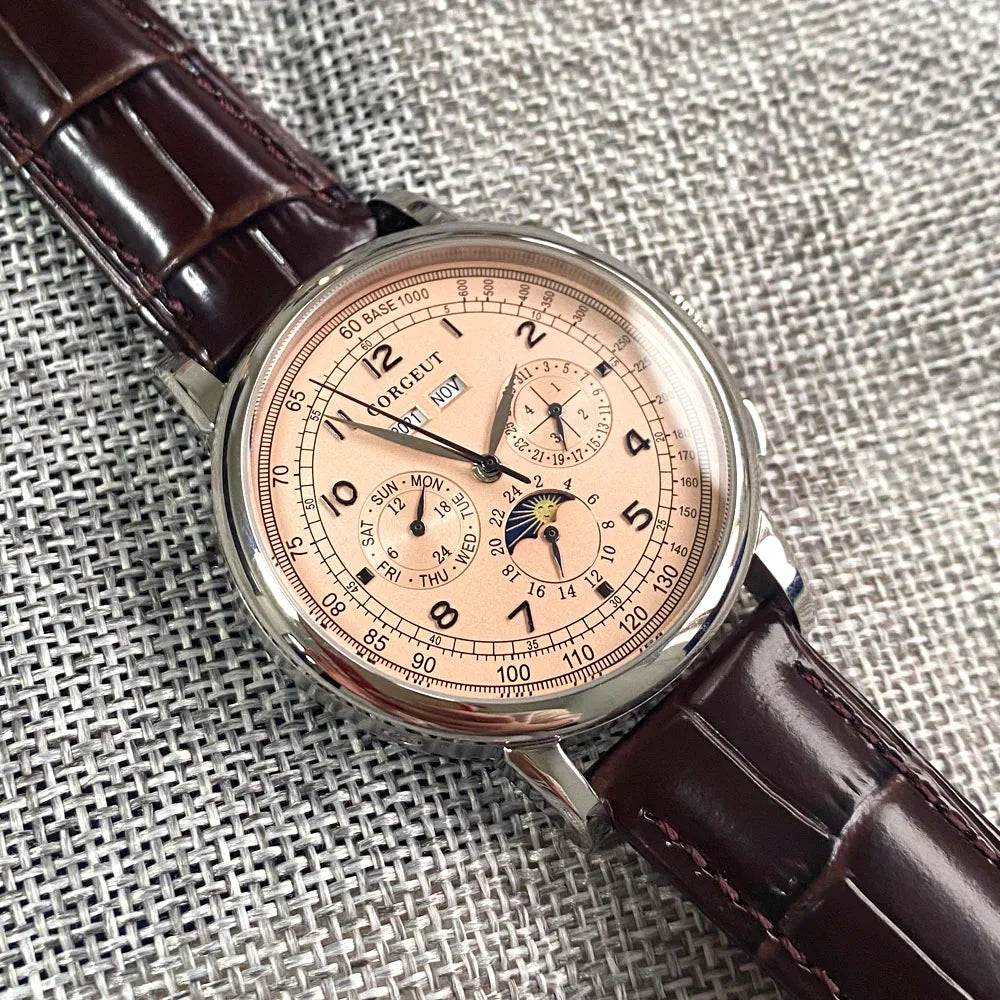 Automatické hodinky pre mužov Multification Date Day Month Year 316L, mechanické pánske hodinky s lešteným puzdrom, indikátorom deň/noc, 42mm