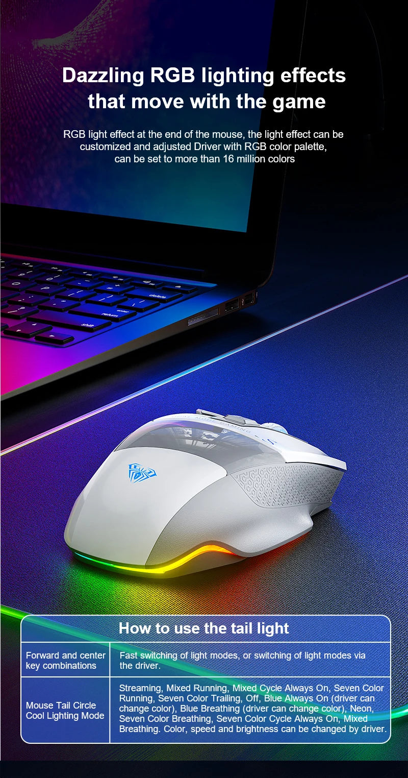 AULA SC550 gamingmus 2.4G trådlös makromus RGB-bakgrundsbelysning ergonomisk design e-sportmus PC-tillbehör