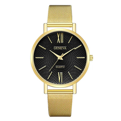 2021 New Geneva Watch Women Black Watches Stainless Steel Mesh Band Quartz Wristwatches Casual Ladies Watches Cheap Price