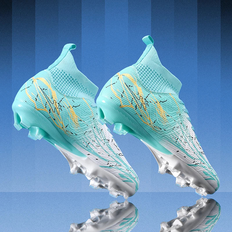 Nouvelles chaussures de football pour hommes, très vendues, chaussures de football à tige haute, crampons de futsal pour terrain en herbe, baskets d'intérieur de haute qualité, antidérapantes pour l'extérieur.