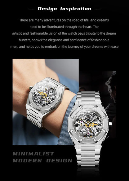 OLEVS Watches Luxury Man High Quality Original Fully Skeleton Automatic Mechanical Watch Stainless Steel Men Watches Gifts Box