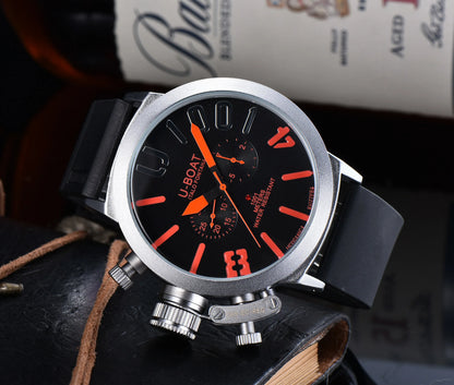 U-Boat Classico 1001 Style Men's Watch Big Dial Stainless Steel Case Rubber Band Luminous Waterproof 1001M Sports Wristwatch