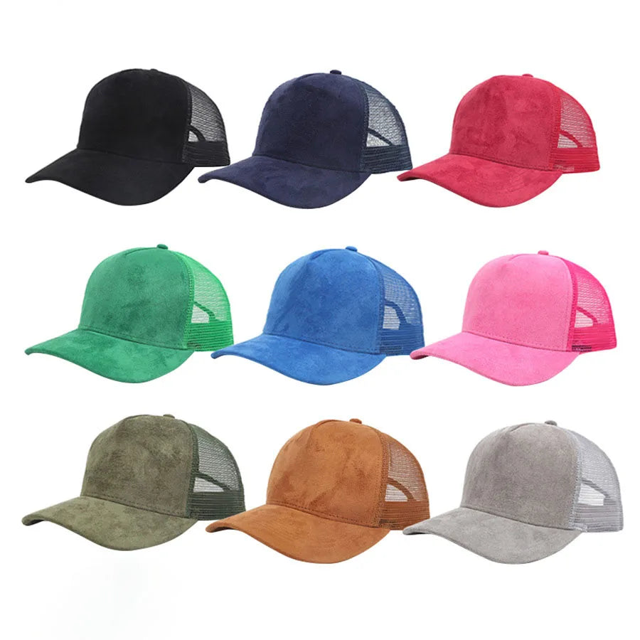 1 Piece Baseball Cap Men 5 panel Mesh Suede Trucker Hat Womren Spring Summer Outdoor Sports Hats Women Solid Color gorros