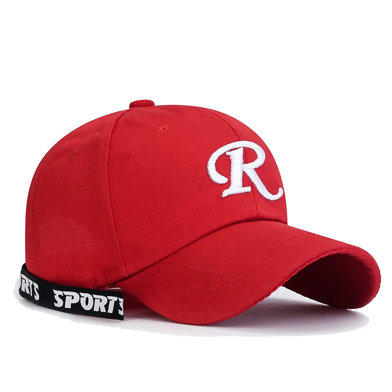 R letter Ribbon Embroidery Cotton Adjustable Hard Top Baseball Cap Sun Hat Trucker Hats Hip Hop Caps