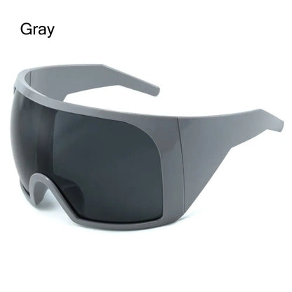 Ochelari de soare futuristici cu ramă învelitoare, lentile curbate Rave, protecție UV400, ochelari de soare supradimensionați Y2K pentru femei și bărbați