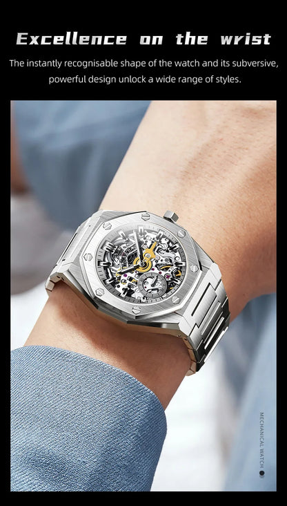 OLEVS Watches Luxury Man High Quality Original Fully Skeleton Automatic Mechanical Watch Stainless Steel Men Watches Gifts Box