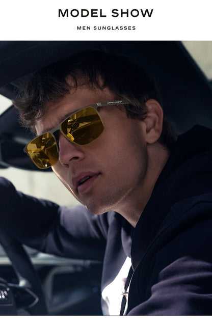 CAPONI Ochelari de soare cu vedere nocturnă de calitate superioară pentru bărbați și femei, ramă din fibră de carbon, ochelari pătrați, lentile UV400, ochelari de protecție BSYS28964