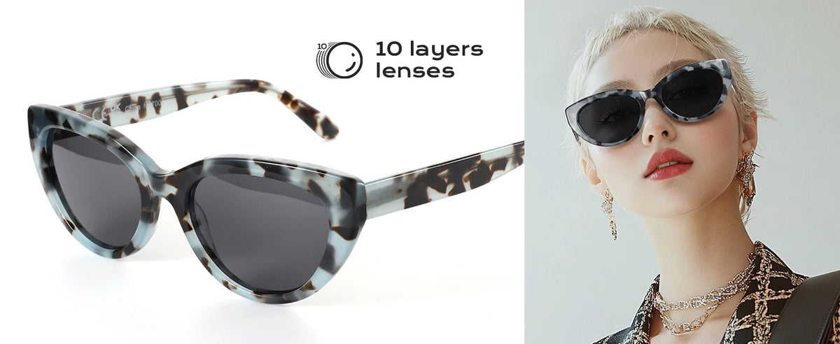 ZENOTTIC Ochelari de soare retro Cat Eye polarizați, realizați manual din acetat, cu protecție UV400, pentru femei