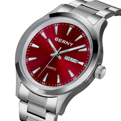 BERNY Men Quartz Watch  Fashion Texture Wristwatch for Men Ultra Thin Men Watch Calendar Luminous Stainless Steel Dress Watches