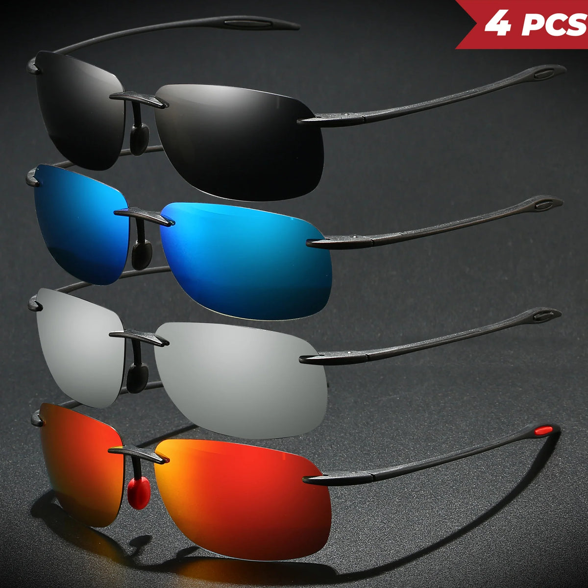 4 bucăți ochelari de soare aviator polarizați, ultra-ușori, de 11 g, cu ramă TR90 fără cadru – flexibili și confortabili, unisex, pentru condus, pescuit și activități în aer liber