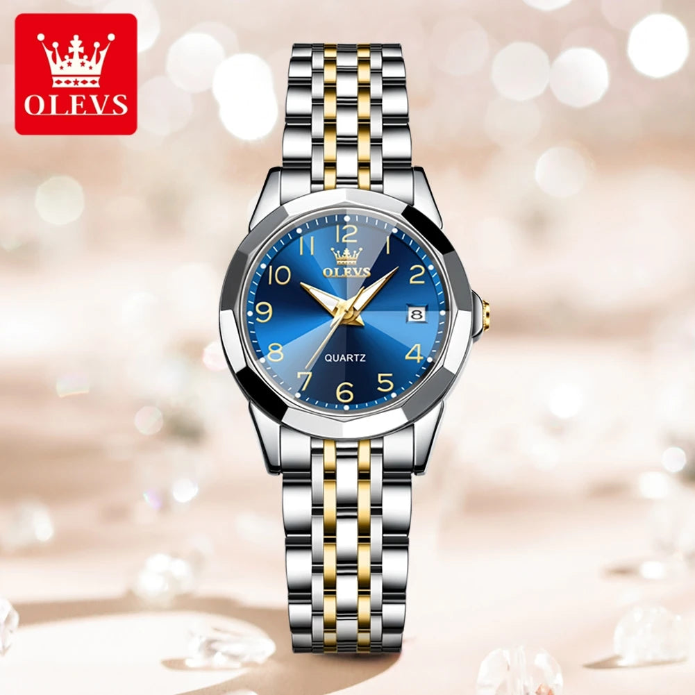 OLEVS 9970 Men Watch Original Brand Waterproof Luminous Quartz Watch Rhombus Mirror Stainless Steel Date-Day-Date Watch With Box