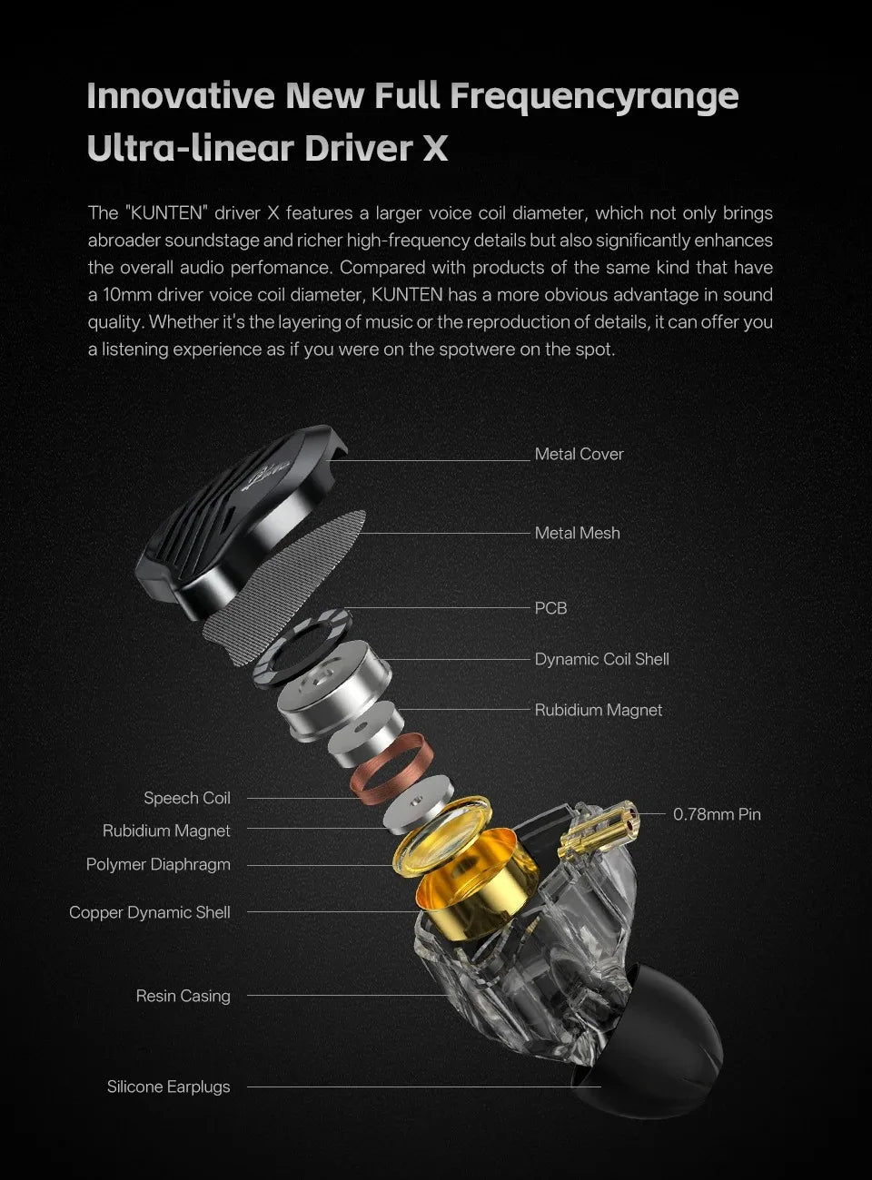 Kz Gk Kunten 1DD Dynamic Drive Earphone Hifi IEMs in ear Earbuds 2pin Detachable Cable Metal Gamer Audiophile headset