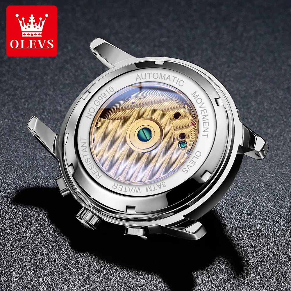 OLEVS Men's Watches 9910 Luxury Fashion Original Automatic Mechanical Watch for Man Waterproof Luminous Hollowed Out Movement