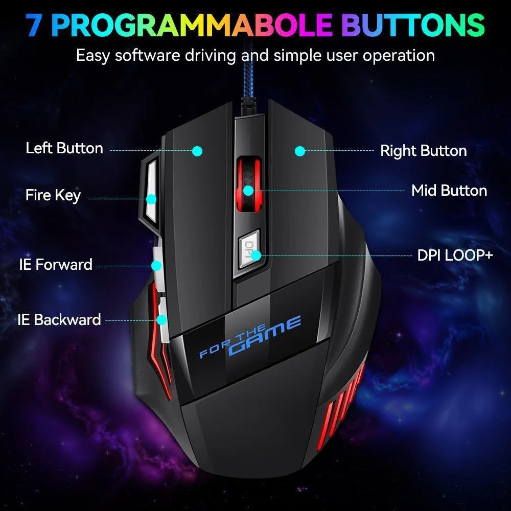 1 бр. нова Hyperspeed USB гейминг мишка с RGB подсветка, ергономична гейминг мишка 7D за Esports, жична мишка за лаптоп и PC геймър