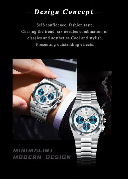 POEDAGAR Fashion Men's Wristwatch Chronograph Date Stainless Steel Quartz Man Clock Waterproof Luminous Business Watches For Men