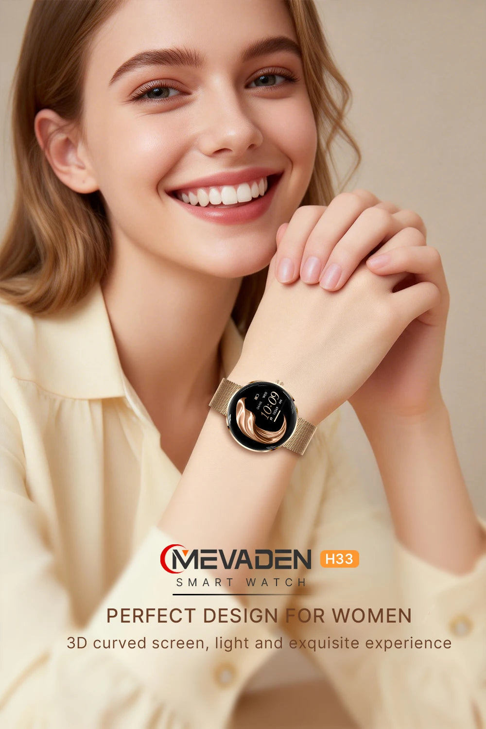 MEVADEN 8.5mm Ultra-thin Luxury Stainless Steel Smart Watch Women 1.43" AMOLED HD Screen Health Monitor Sport Smartwatch H33