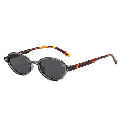 Ochelari de soare SO&EI Retro, mici, ovali, pentru femei, cu nituri, model leopard, pentru bărbați, stil punk, cu protecție UV400