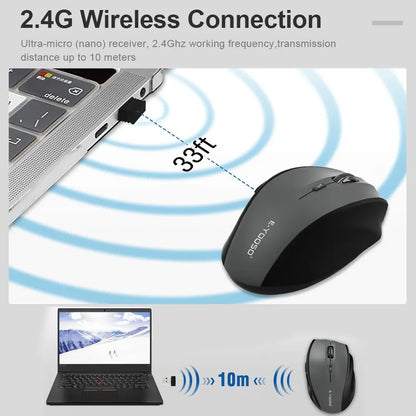 E-YOOSO E-1010 USB 2.4G bezdrôtová herná a kancelárska myš, 2400 DPI, optická ergonomická myš na hranie pre notebook a PC
